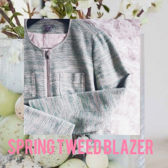 J. Jill Jackets & Blazers - J. Jill tweed, green, full zip, green, spring wear